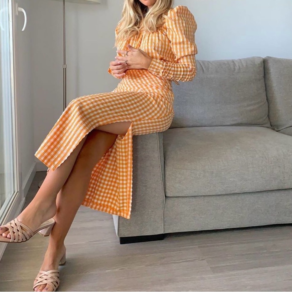 ZARA Orange Gingham Outfit Crop Top with skirt set